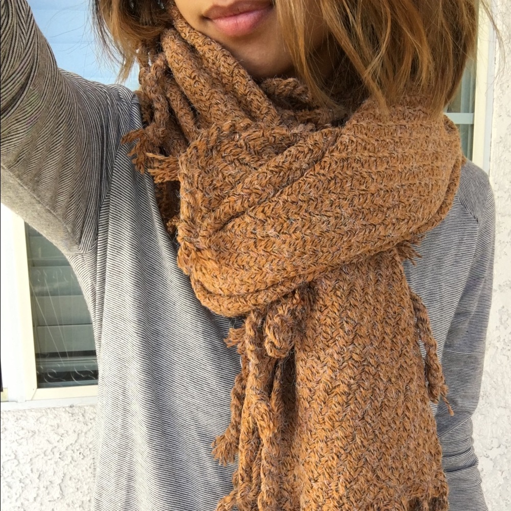 Oversized Blanket Tassel Scarf-Rust